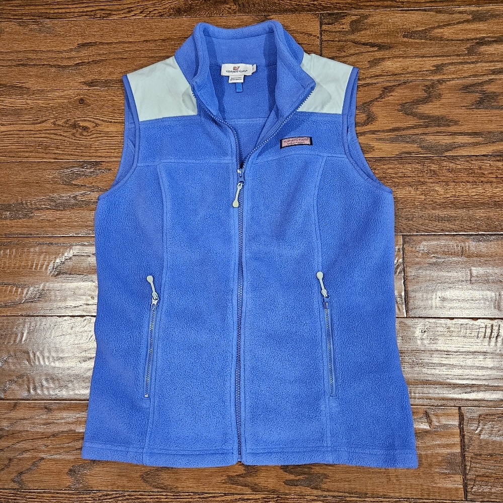 VINYARD VINES Women's Fleece Vest, Periwinkle Blue/Pastel Green - Small